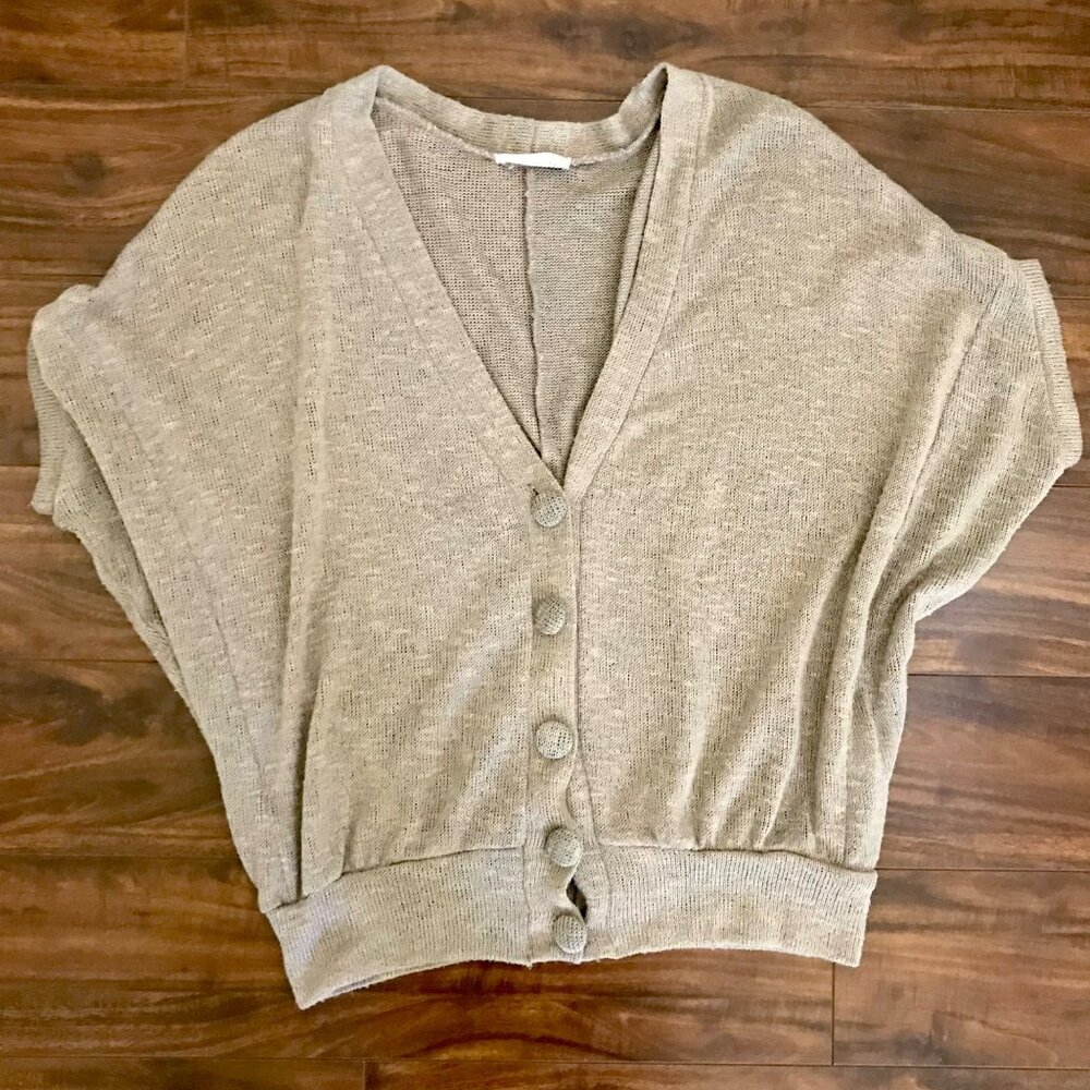 Lush Women's Open Knit Lightweight Neutral Dolman Short-Sleeve Sweater. Size XS